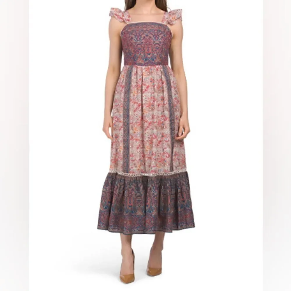 NWT HAUTE HIPPIE Paisley Embroidered Tiered Ruffle Maxi Dress - Picture 2 of 16